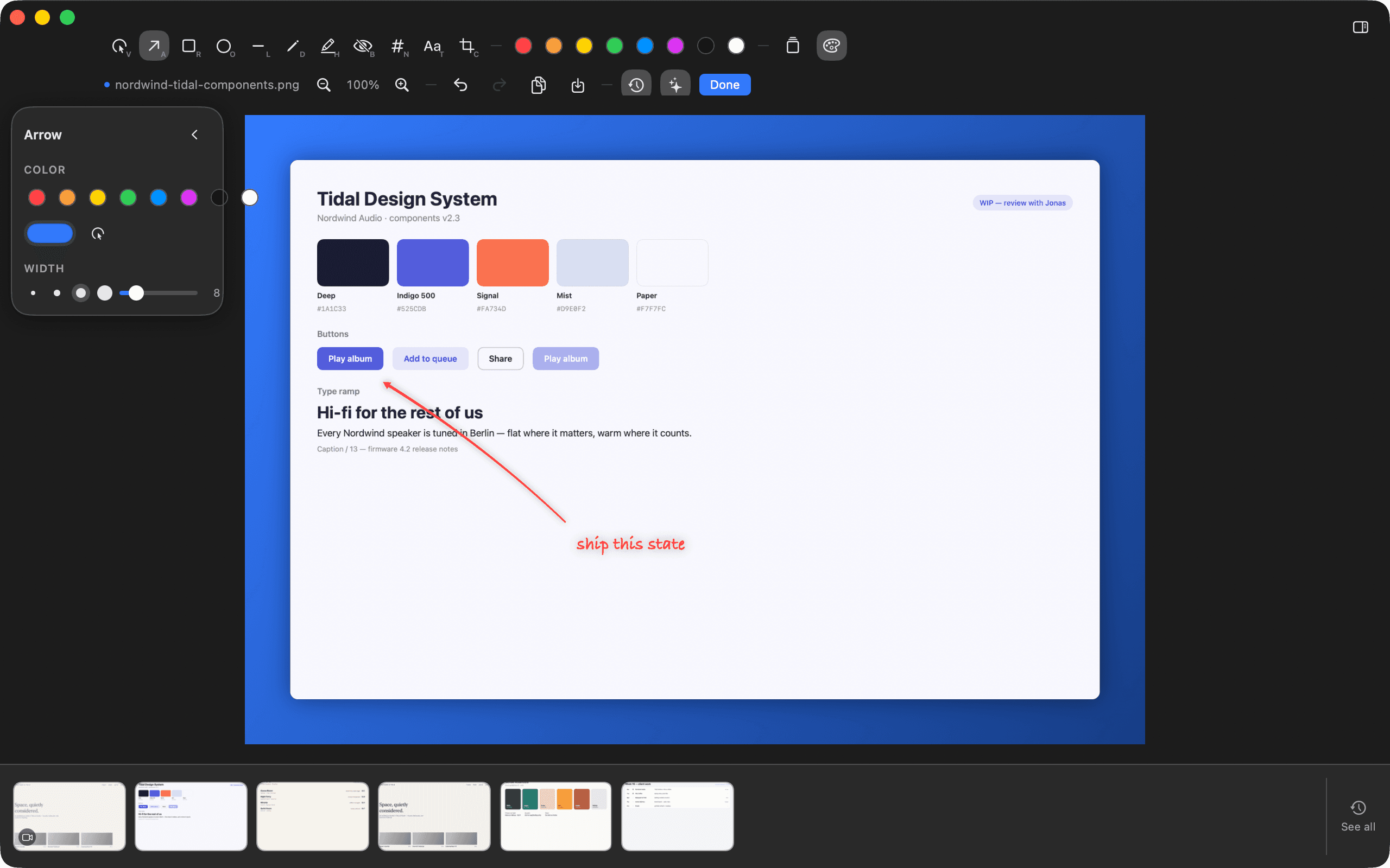 Snapshot — Annotate a capture on a framed background — recents one click away